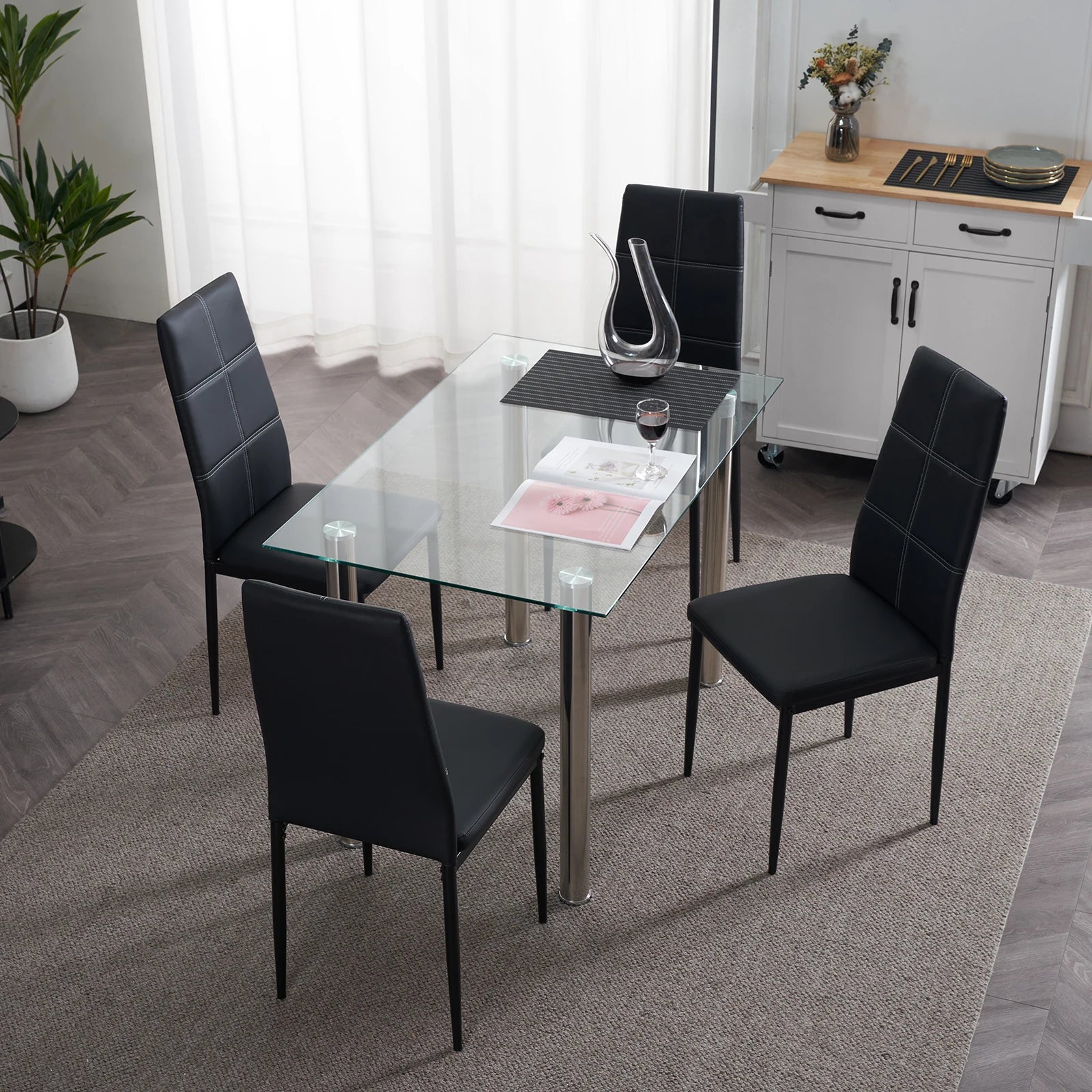 Black High Back Dining Chairs (Set of 4)
