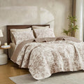 Elegant Taupe Floral Quilt Set