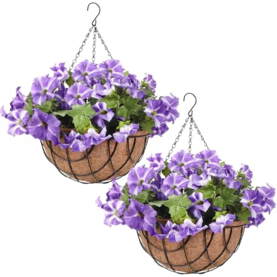 Artificial Hanging Flowers in Basket for Spring Summer - 2 pack
