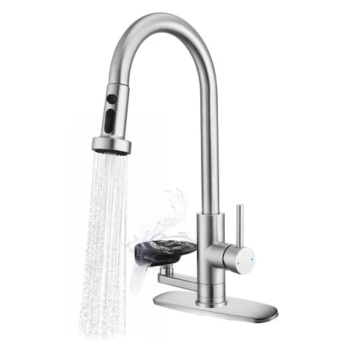 3-in-1 Kitchen Faucet with Press-Type Glass Rinser