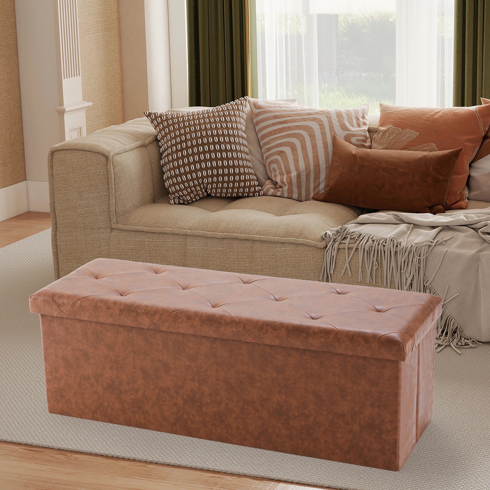 Leather Folding Ottoman Storage Footstool