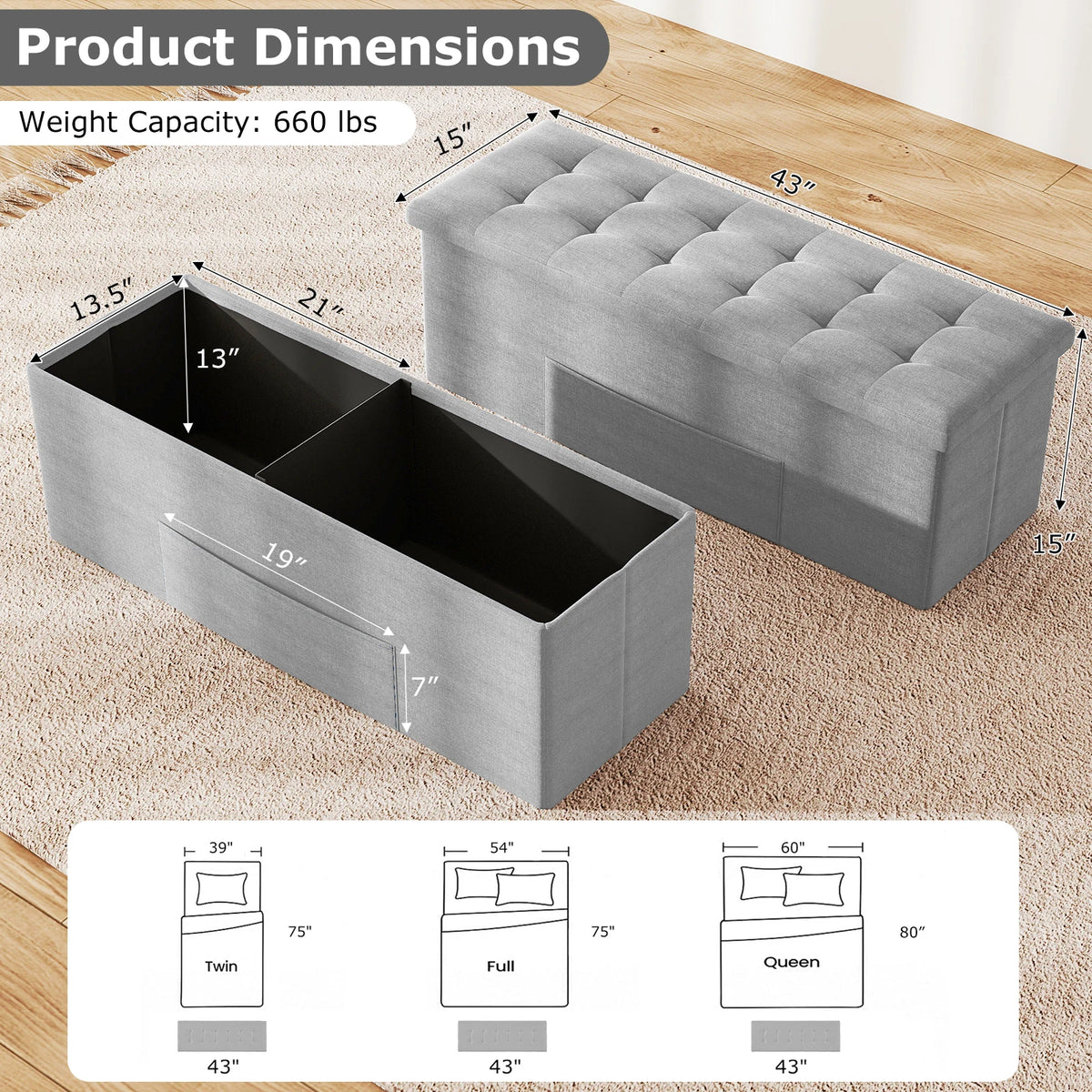 Fabric Folding Storage Ottoman Storage Chest