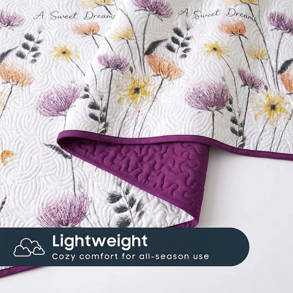 Reversible Floral Printed Quilted Bedspread Set (3 pcs)