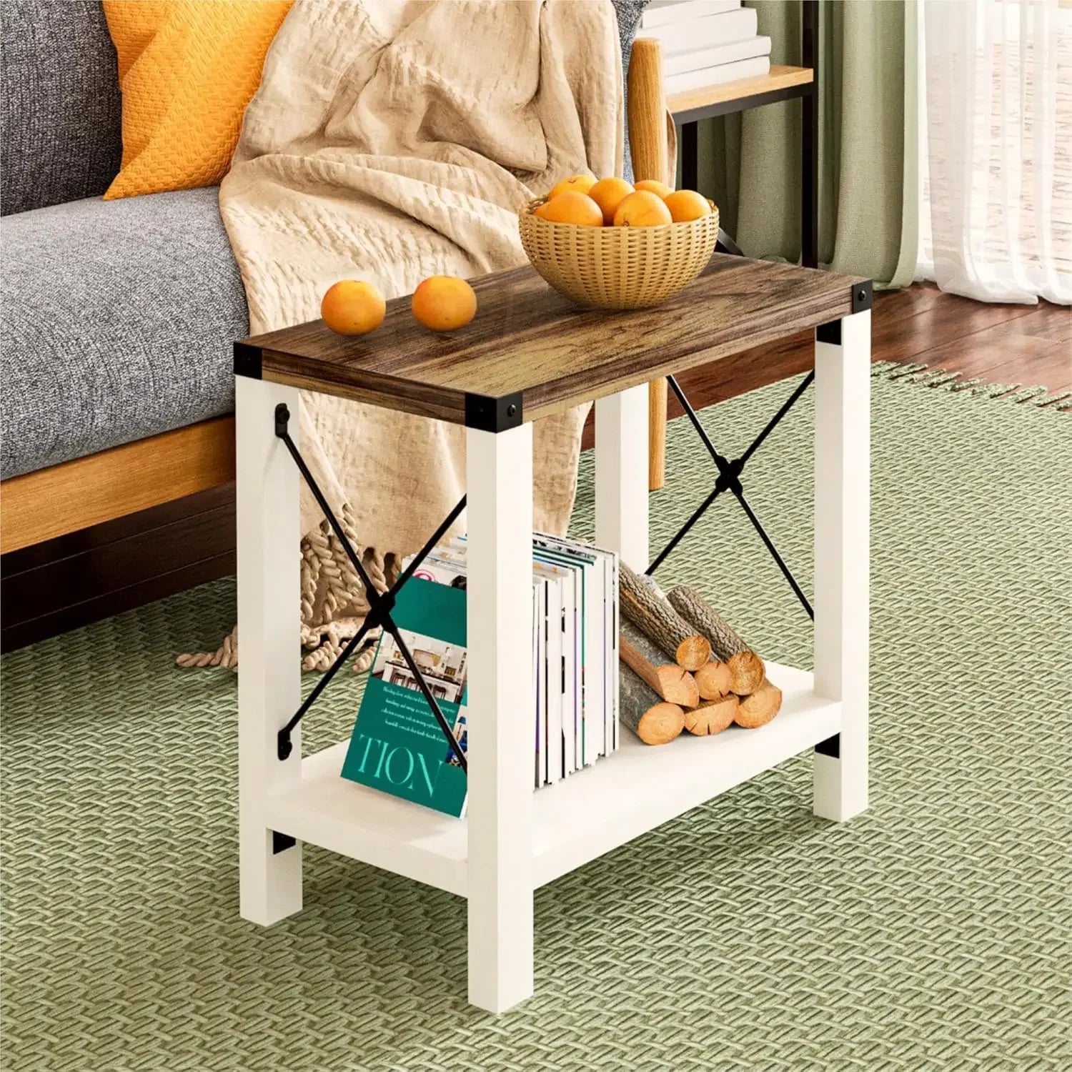 Farmhouse Small Rustic Side End Table (Set Of Two)