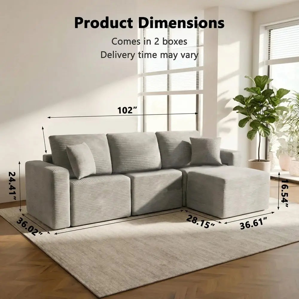L-Shaped Deep Seated Upholstered Couch