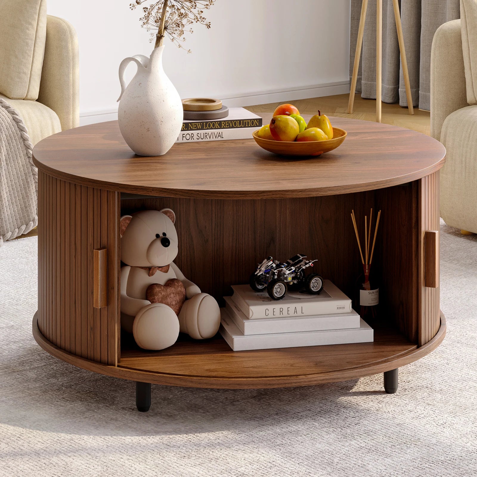 Modern Round Coffee Table with Storage