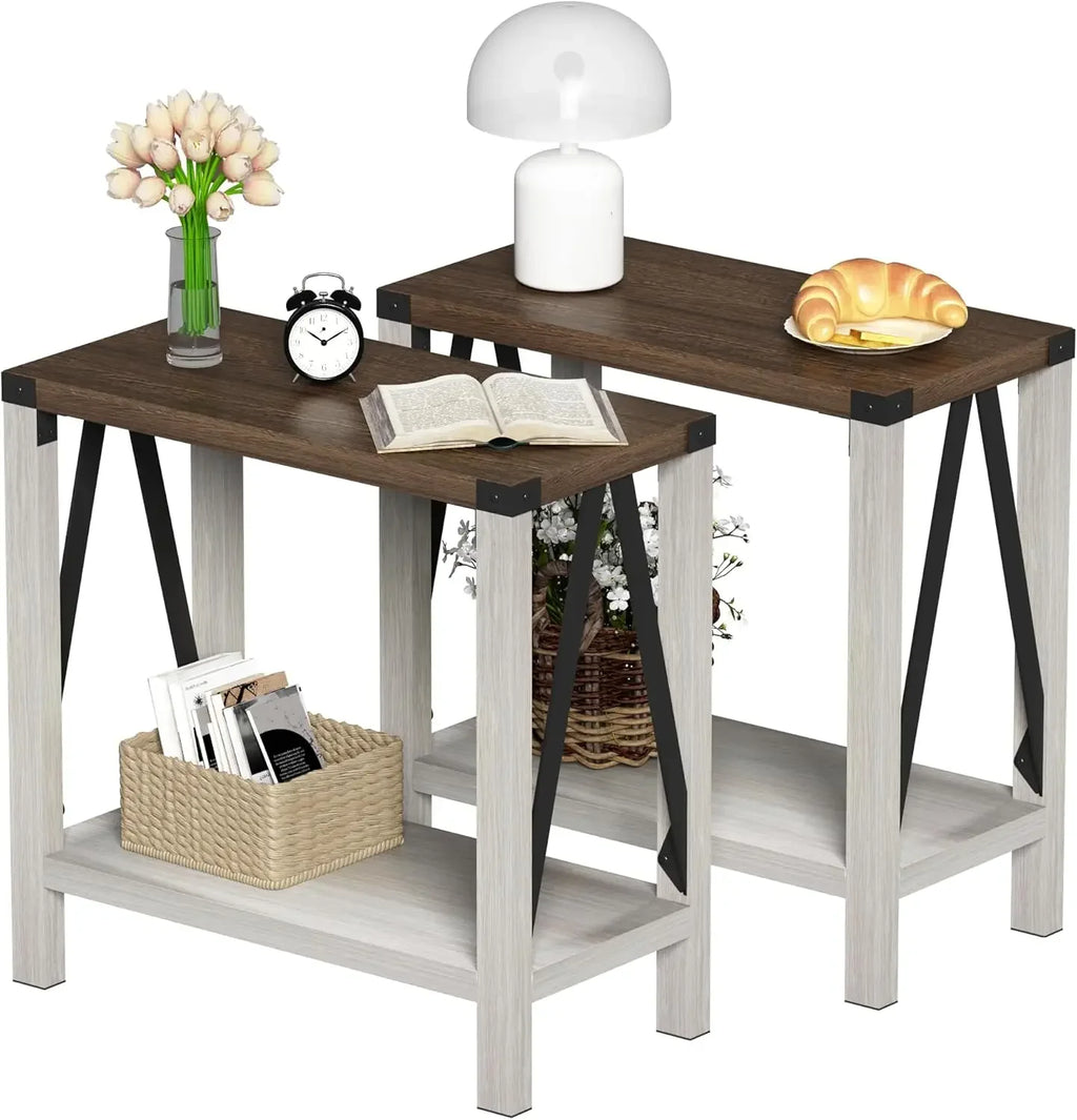 Rustic Narrow Side End Tables (Set Of Two)