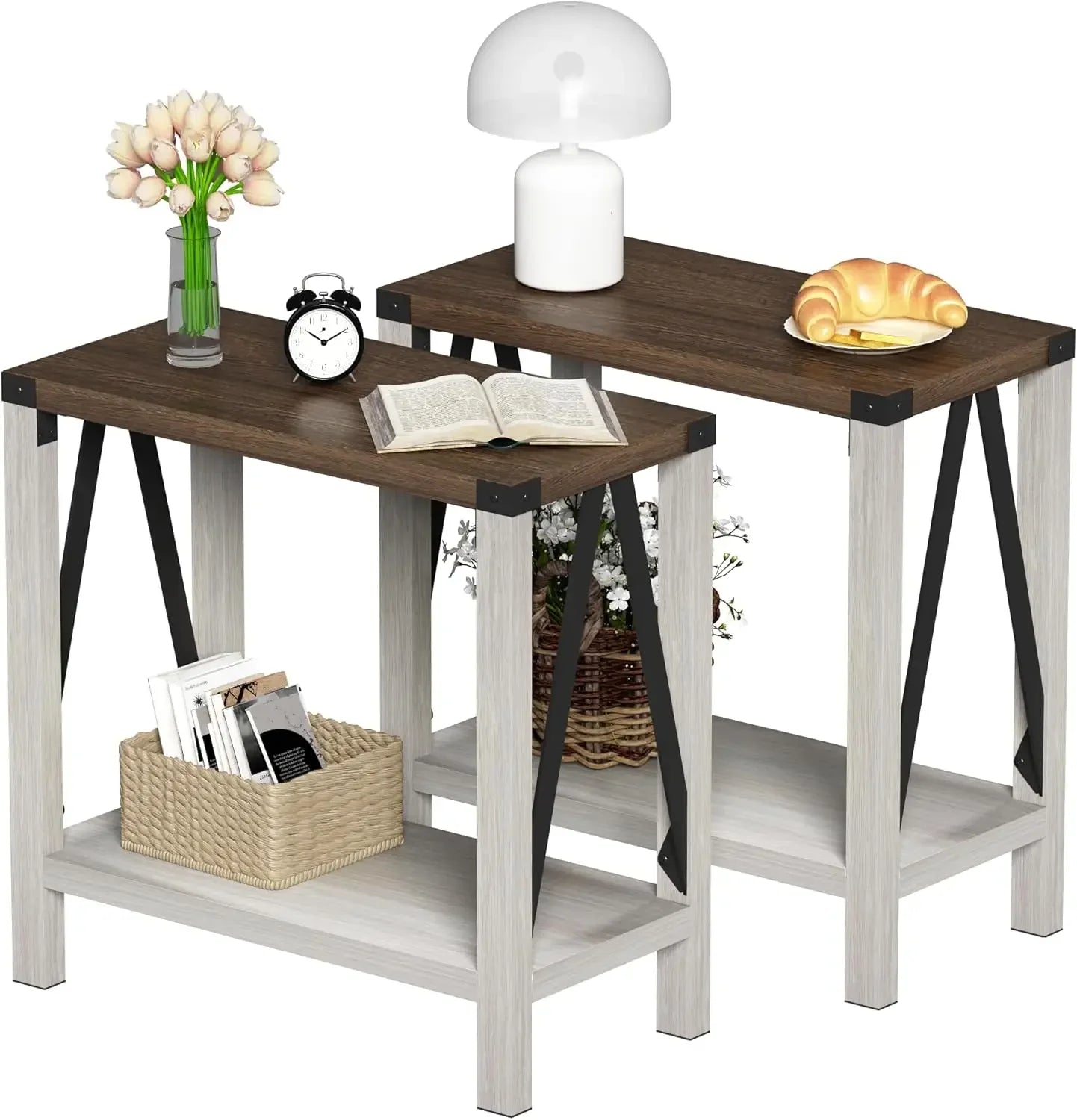 Rustic Narrow Side End Tables (Set Of Two)
