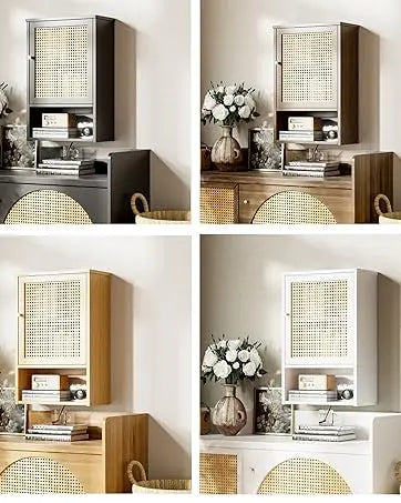 Bathroom Wall Mounted Rattan Cabinet