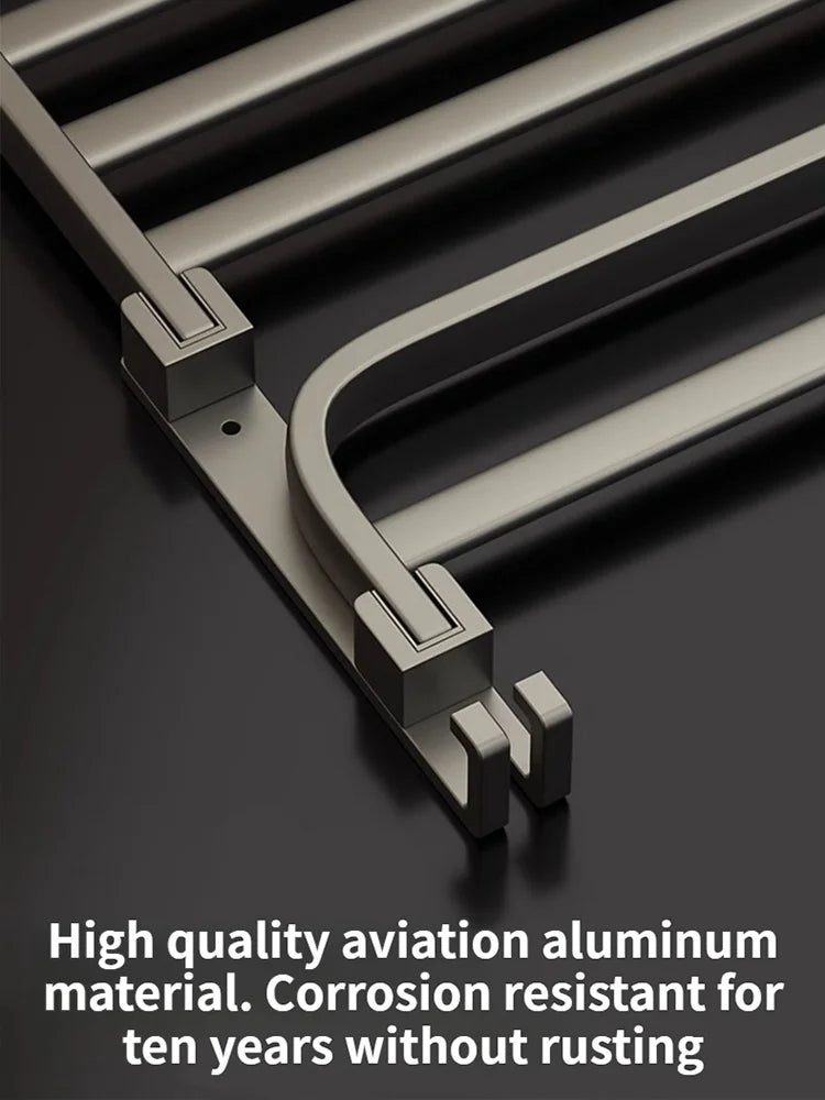 Grey/Black 50CM-60CM Folding Aluminum Towel Rack and Holder With Hooks
