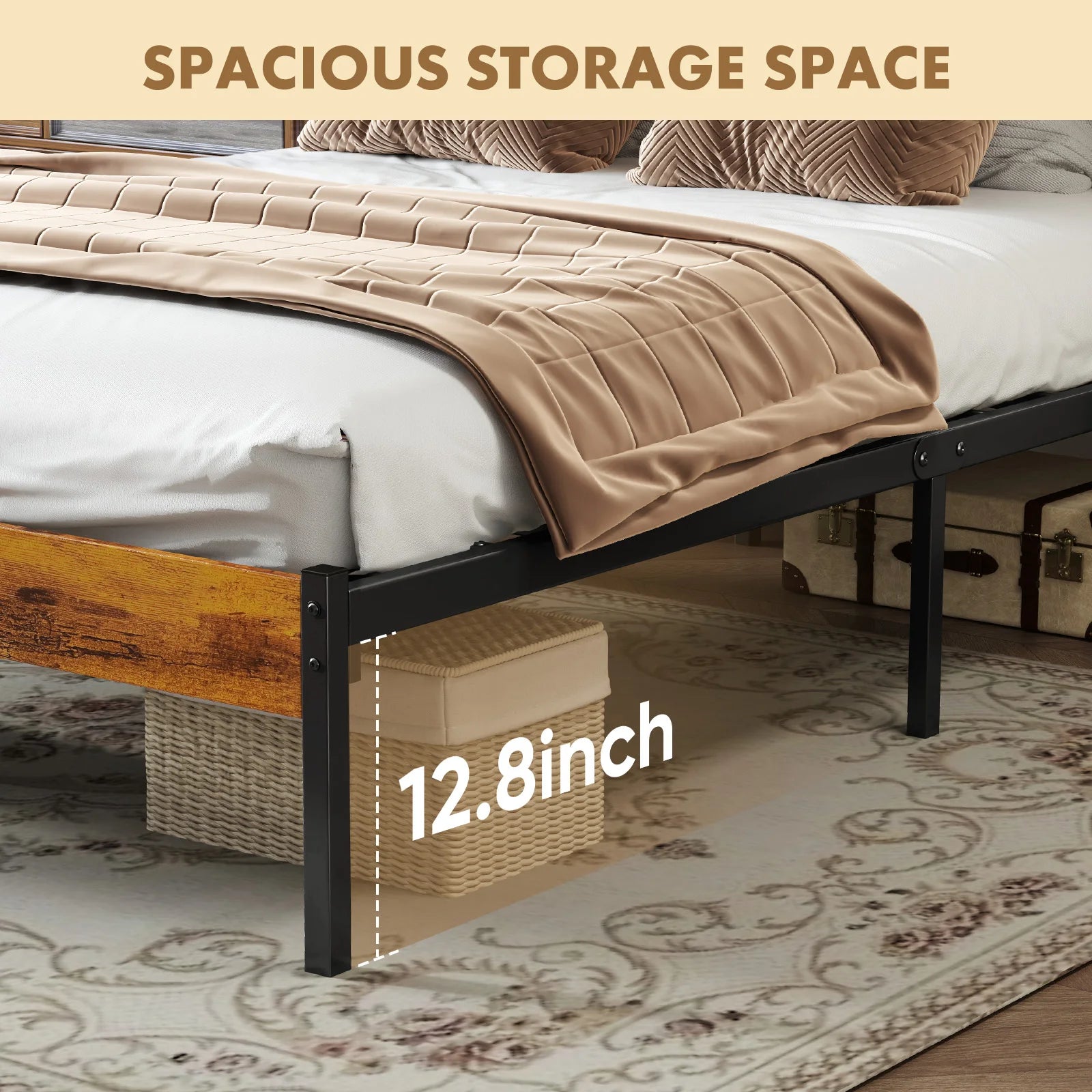Wooden Headboard and Metal Platform Bed Frame