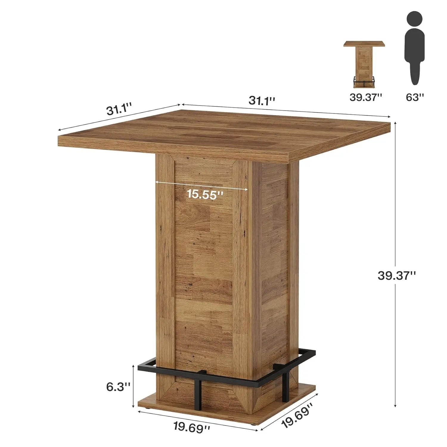 Rustic Square Top High Bar Table