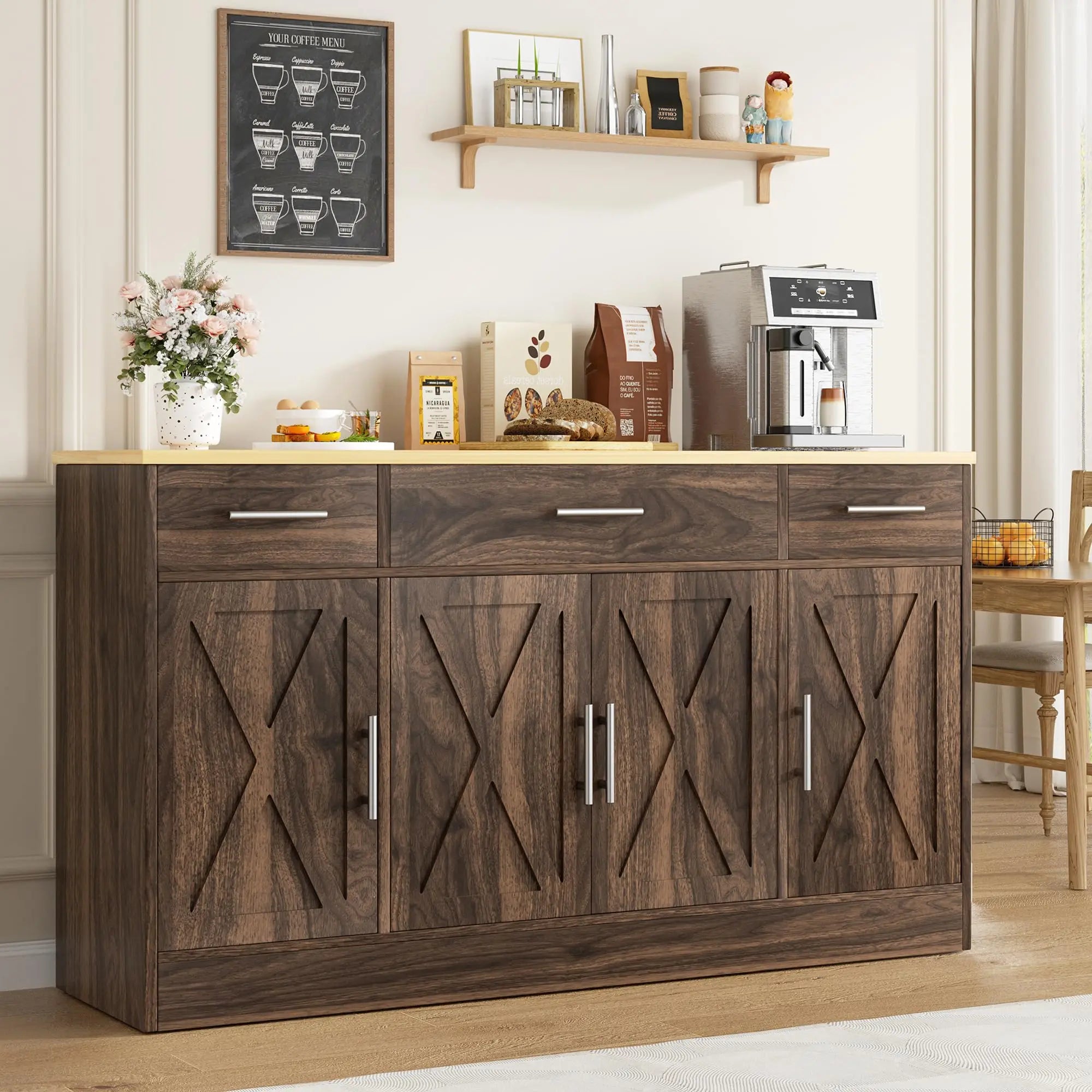Farmhouse Buffet Cabinet with Adjustable Shelves