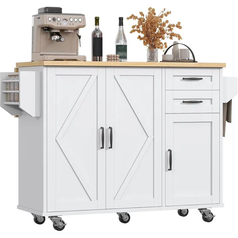 Rolling Kitchen Island On Wheels with Drop Leaf Countertop
