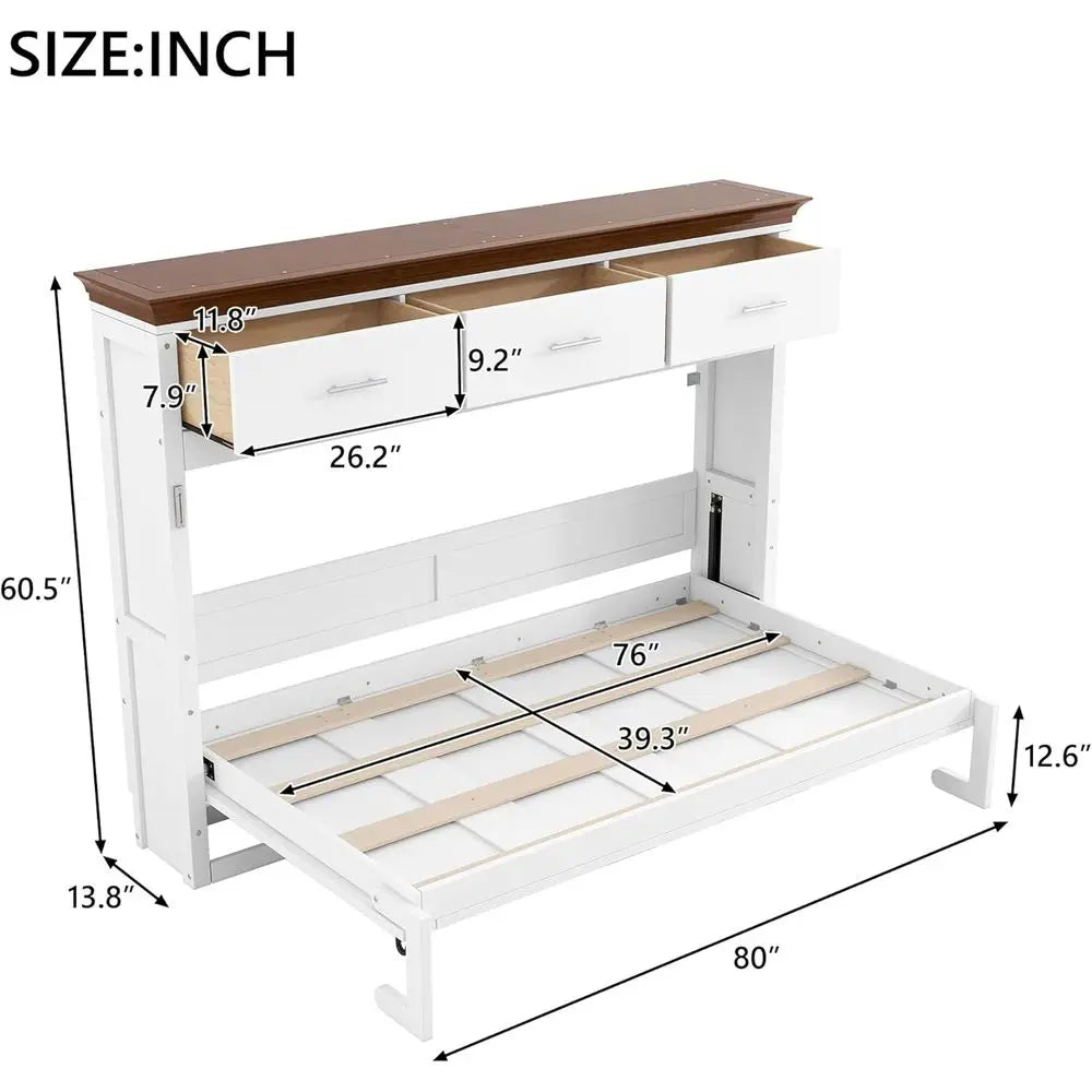Horizontal Twin Size Murphy Bed Cabinet with Storage