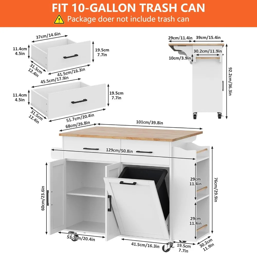 Mobile Kitchen Island on Wheels with Drop Leaf