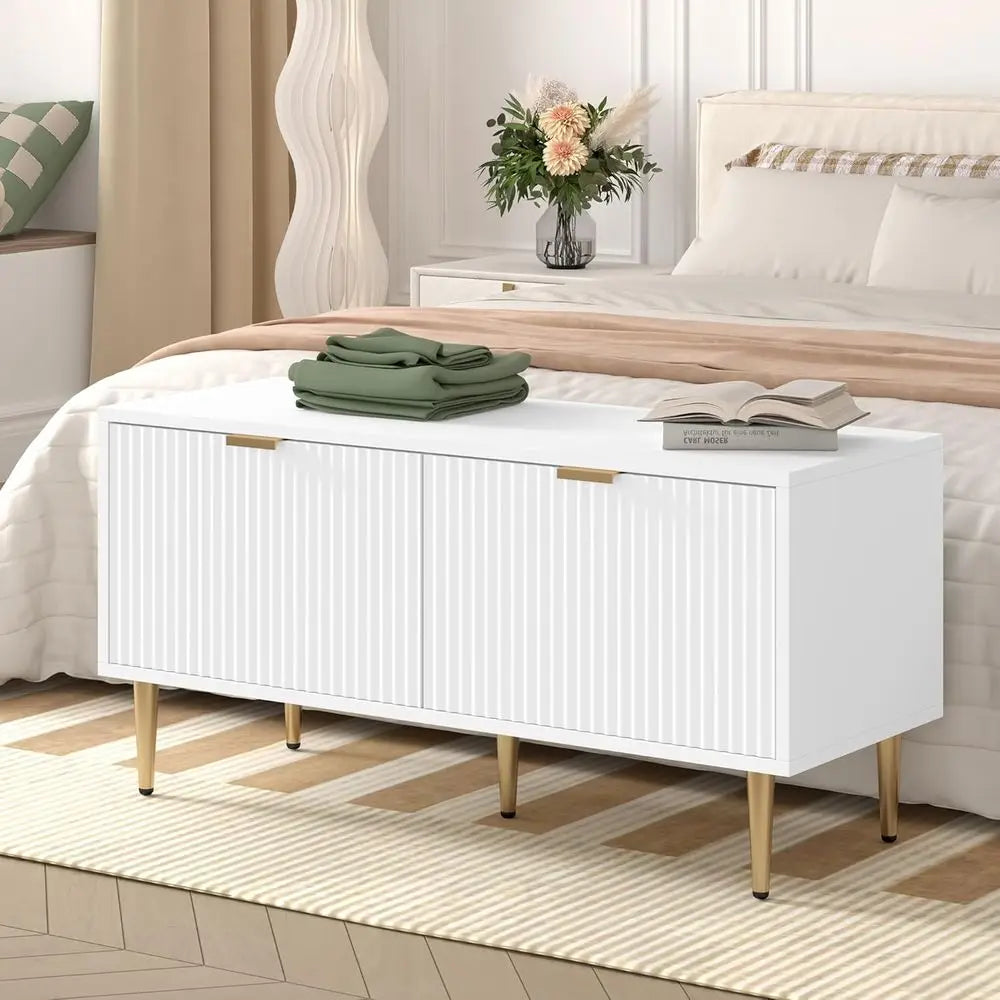 White Wooden Entryway Shoe Storage Bench