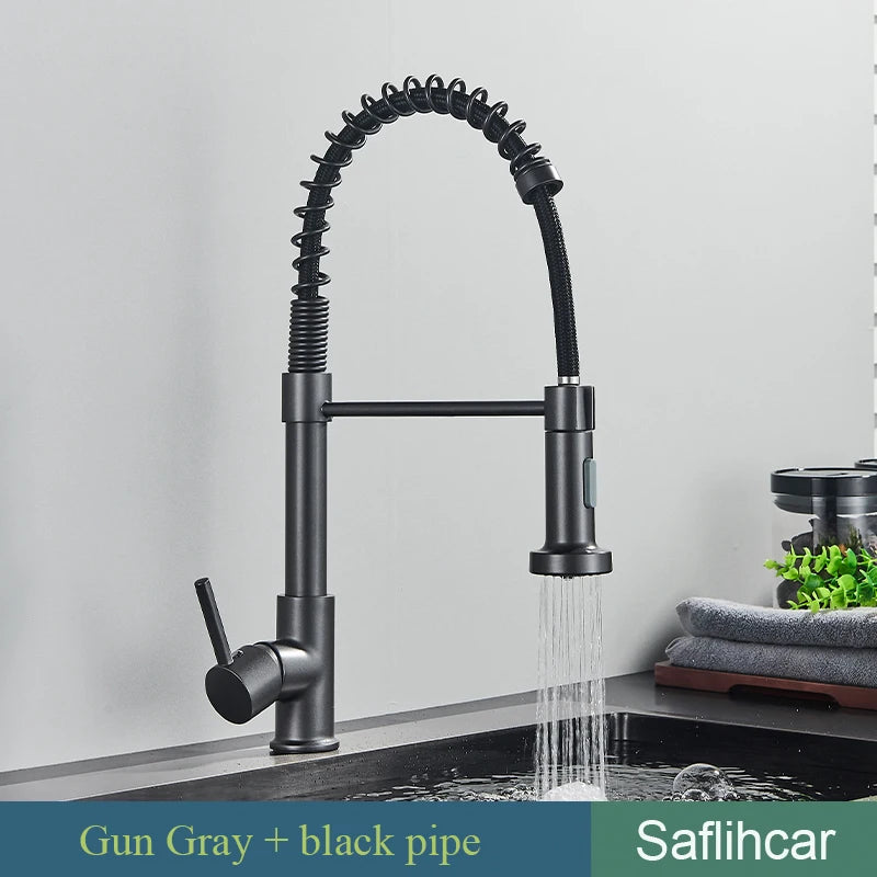 Brushed Gold Kitchen Spring Pull-down Faucet