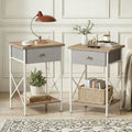Industrial Nightstands (Set of 2) with Fabric Drawers & Open Storage Shelves