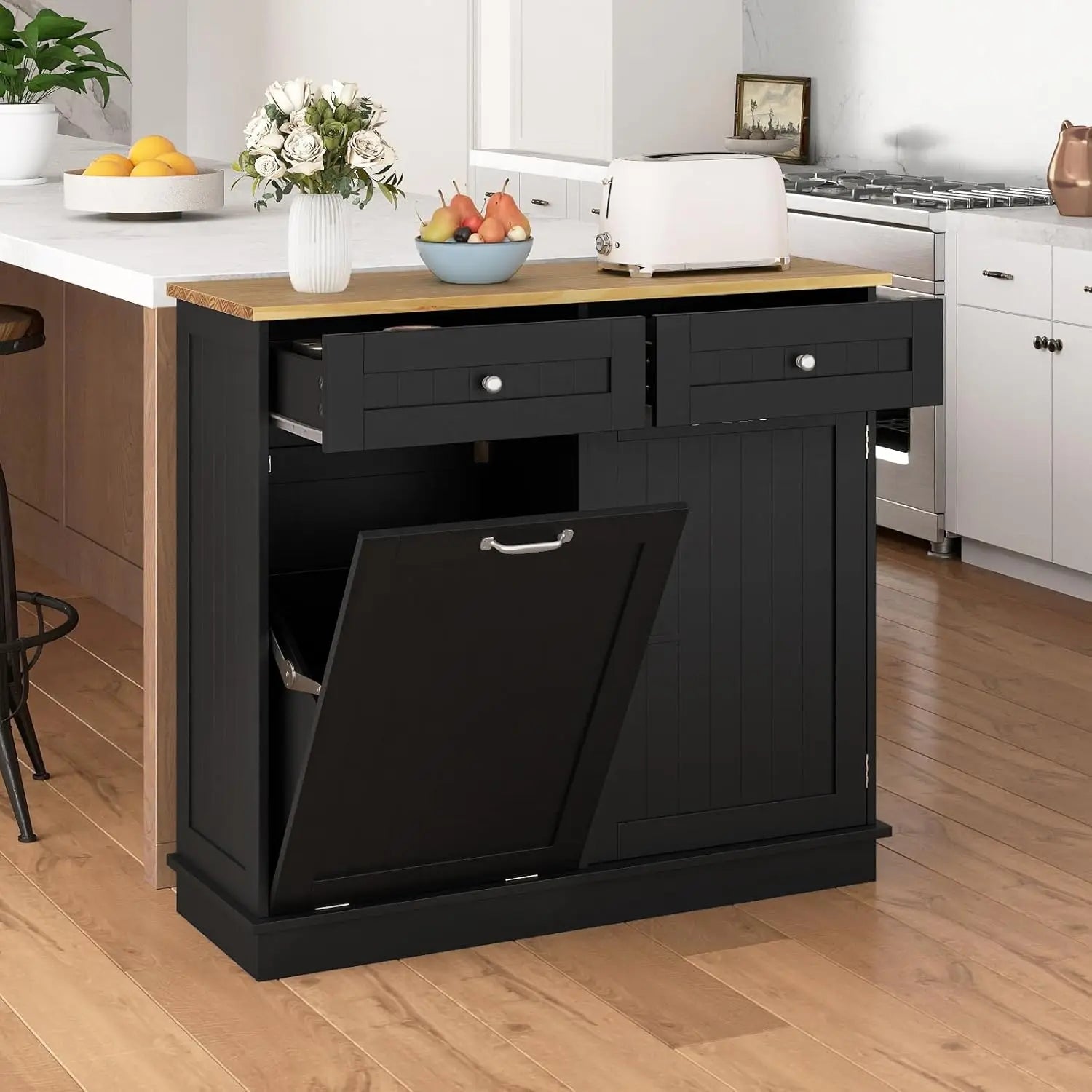 Kitchen Island with Tilt Out Trash Storage