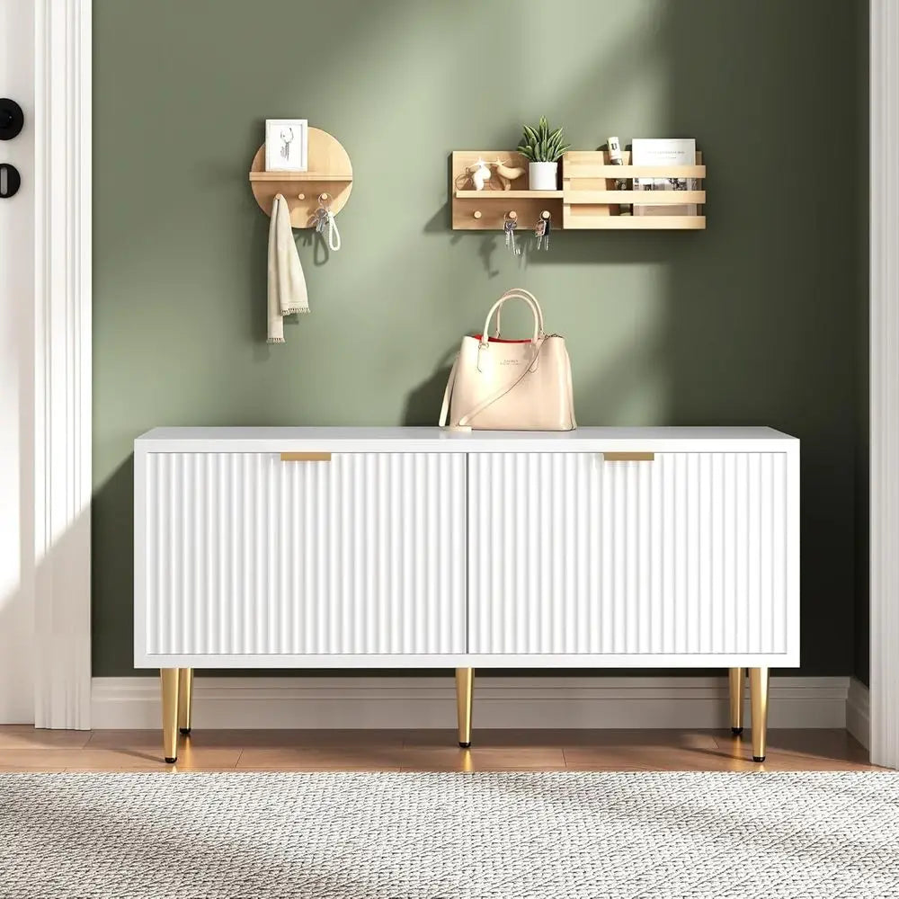 White Wooden Entryway Shoe Storage Bench