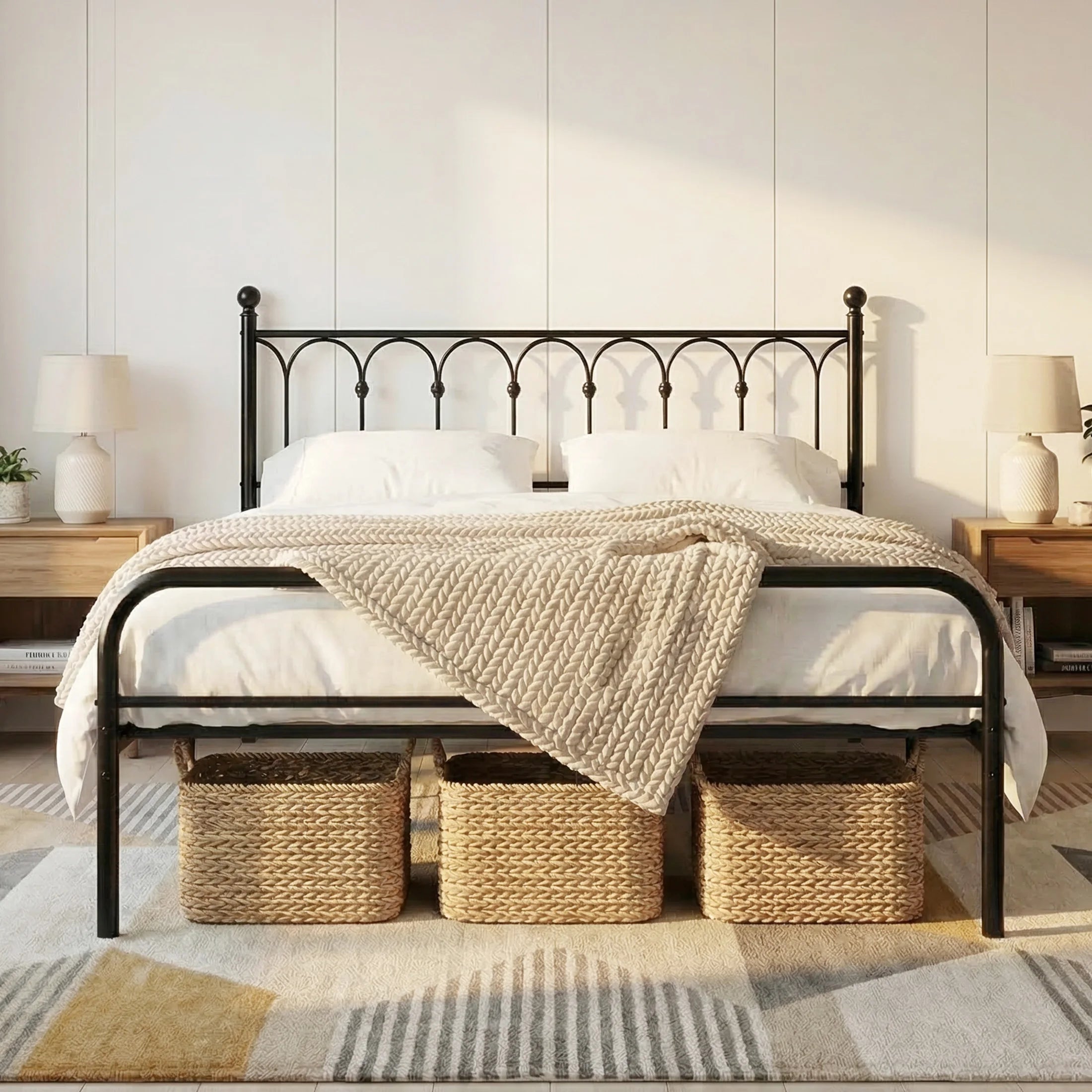 Square Metal Platform Bed Frame Heavy Duty