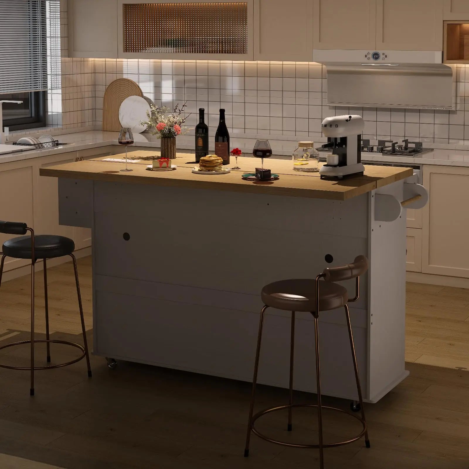 Mobile Kitchen Island with Drop Leaf