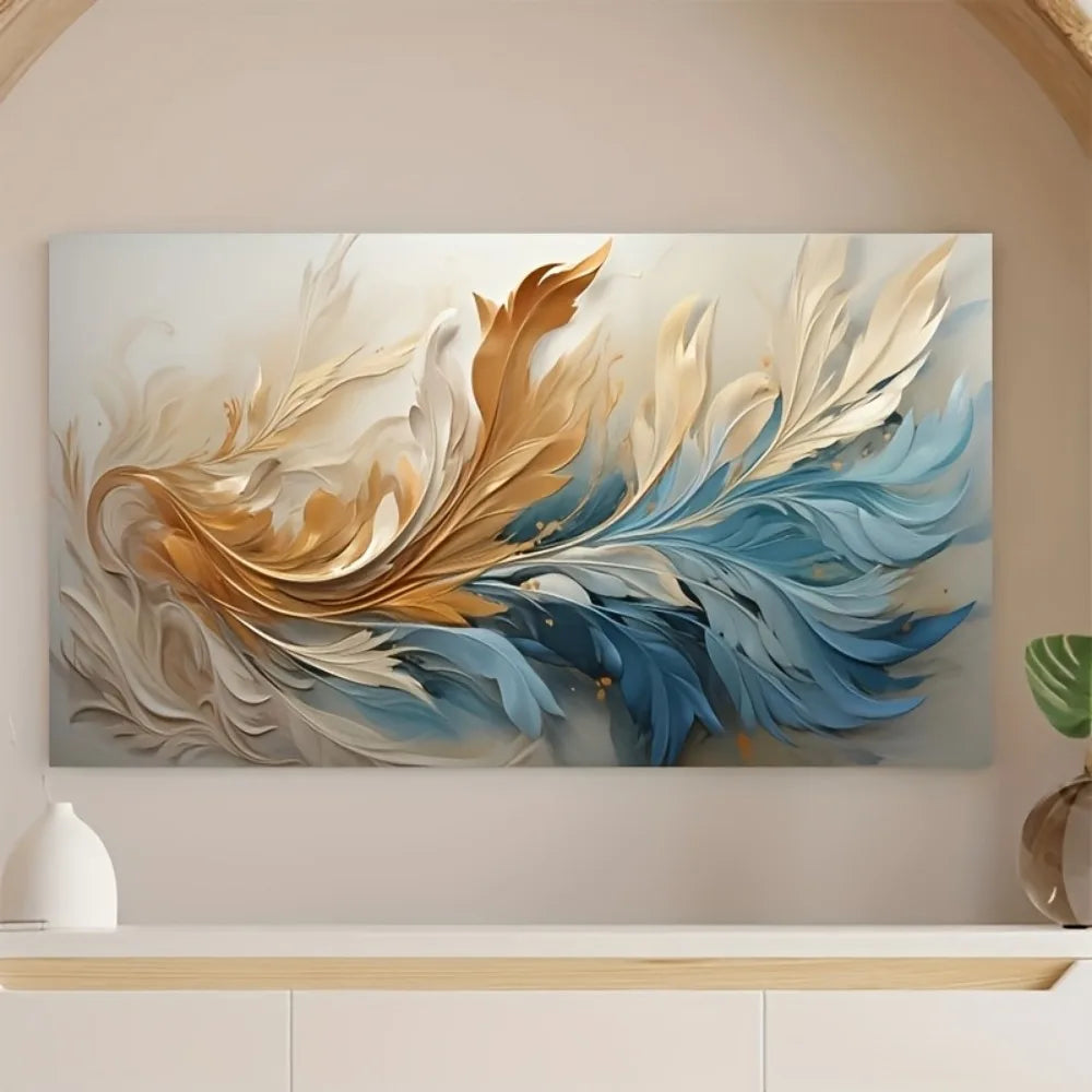Modern abstract gold feather canvas art