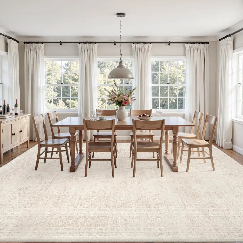 Vintage Boho Neutral Washable Indoor Area Rug