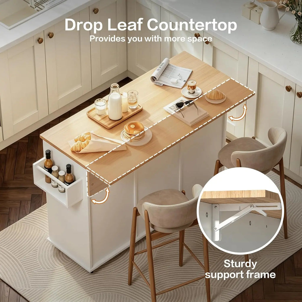 Kitchen Island With Storage & Drop Leaf