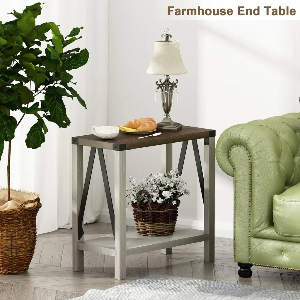 Rustic Narrow Side End Tables (Set Of Two)