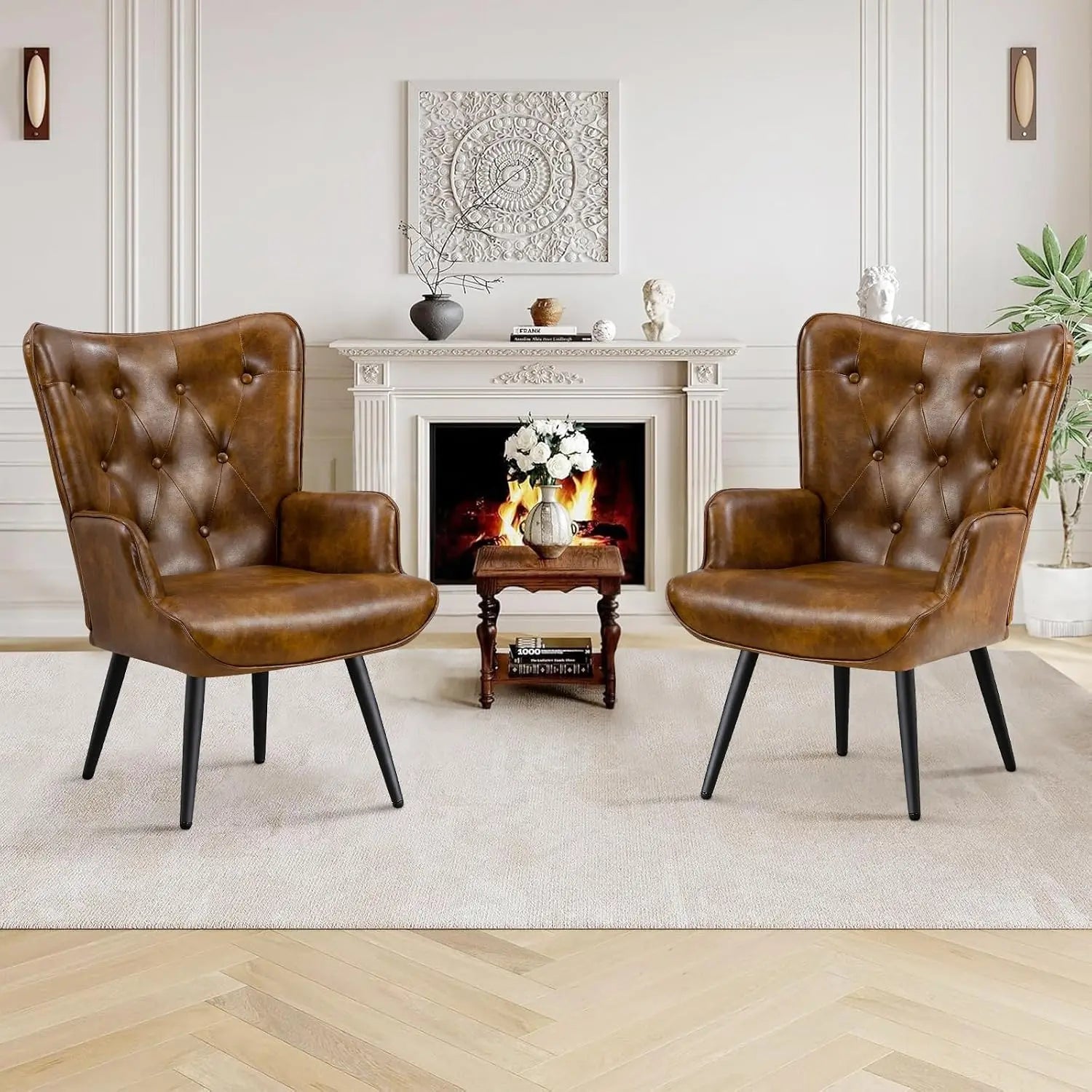 Leather Tufted Wingback Accent Chair