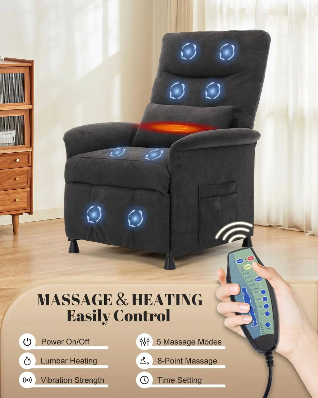 Electric Power Recliner Chair with Heated Massage and Vibration