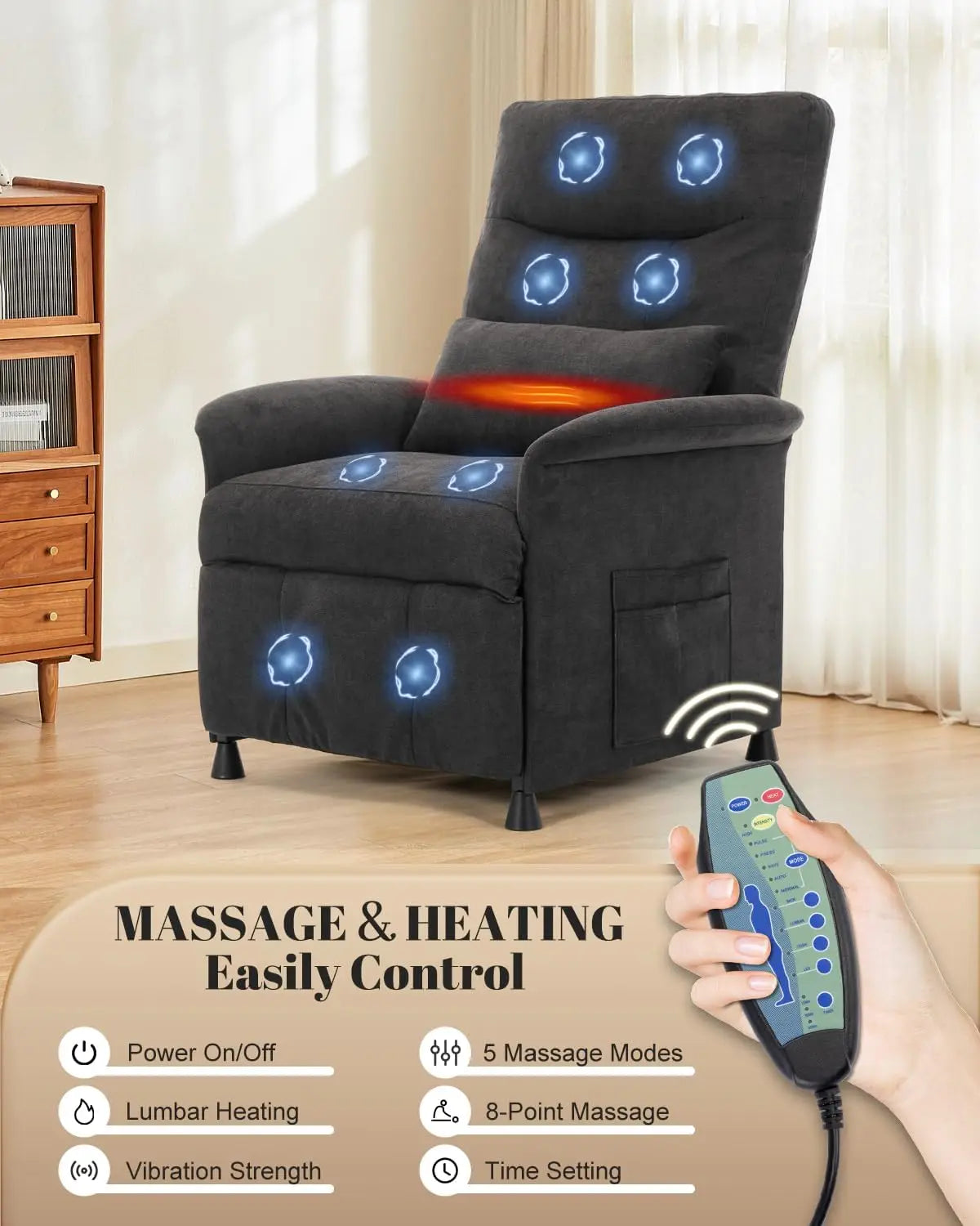 Electric Power Recliner Chair with Heated Massage and Vibration