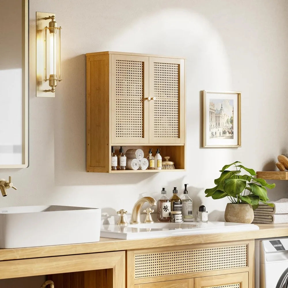 Bathroom Wall Mounted Rattan Cabinet
