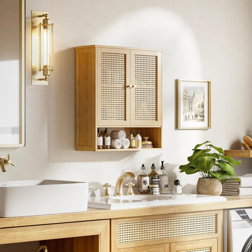 Bathroom Wall Mounted Rattan Cabinet