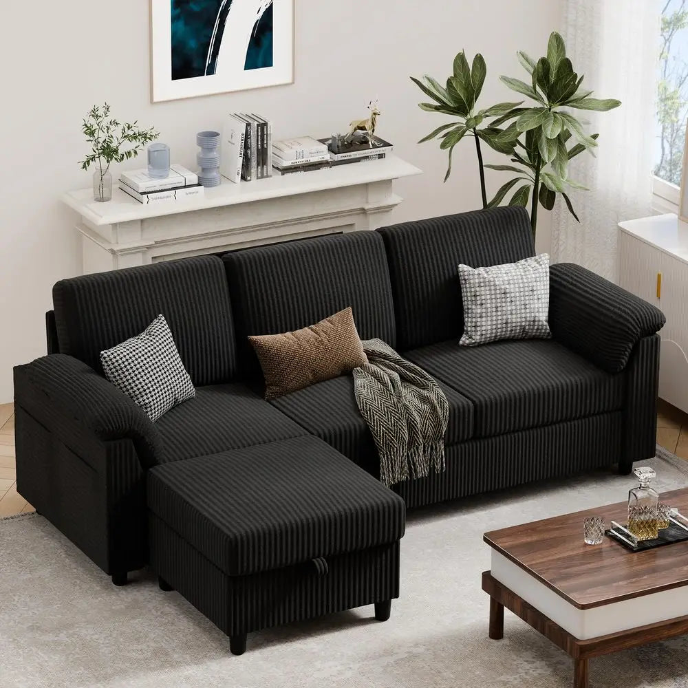 Convertible Sectional Couch Sofa with Storage Ottoman
