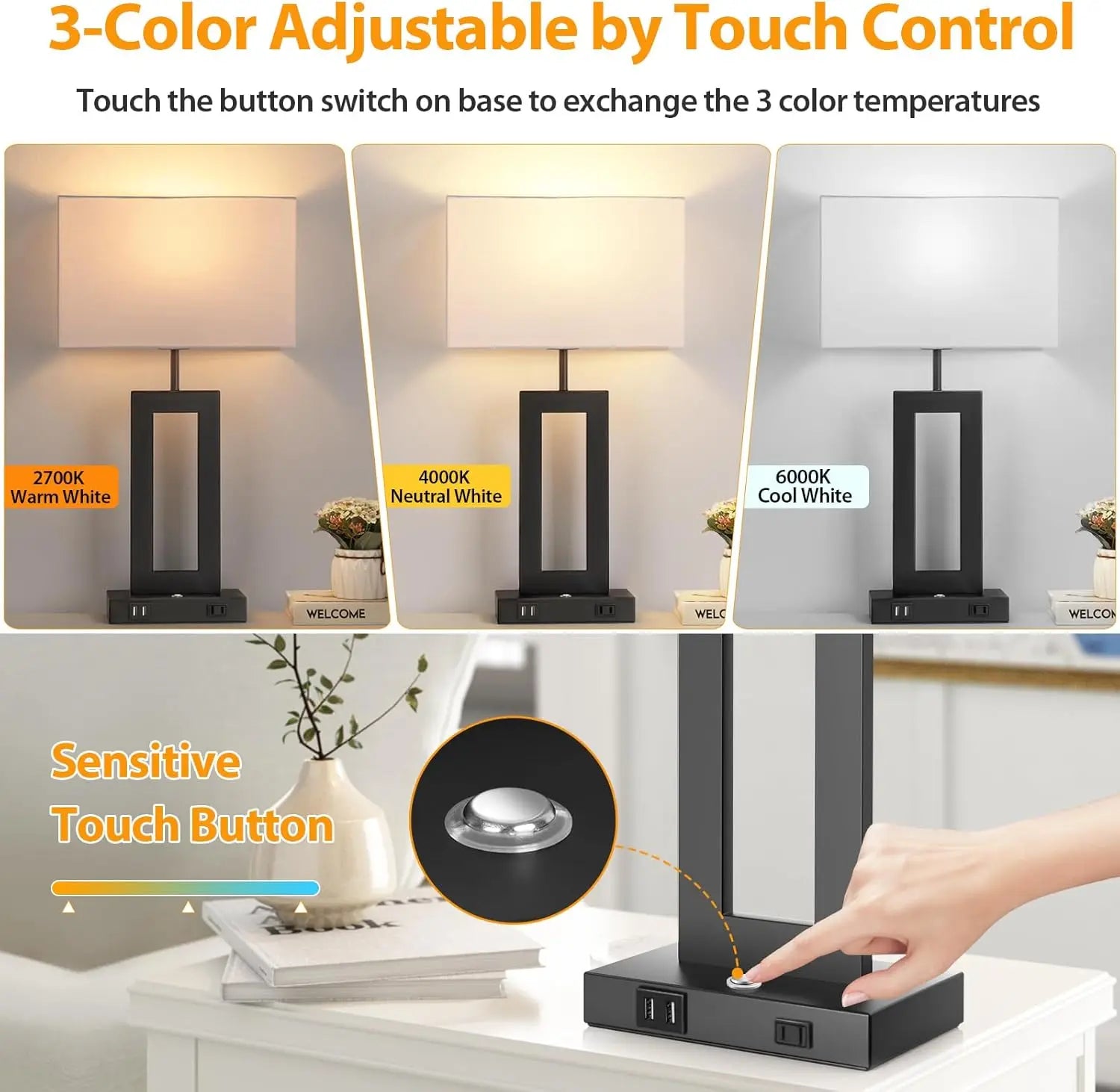 Touch Control Lamps for Bedrooms(Set of 2)