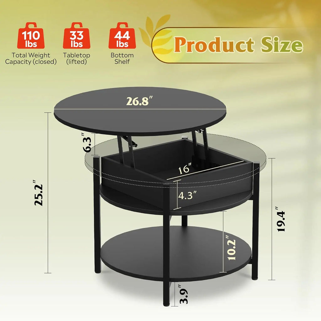 Round Lift Top Coffee Table with Storage
