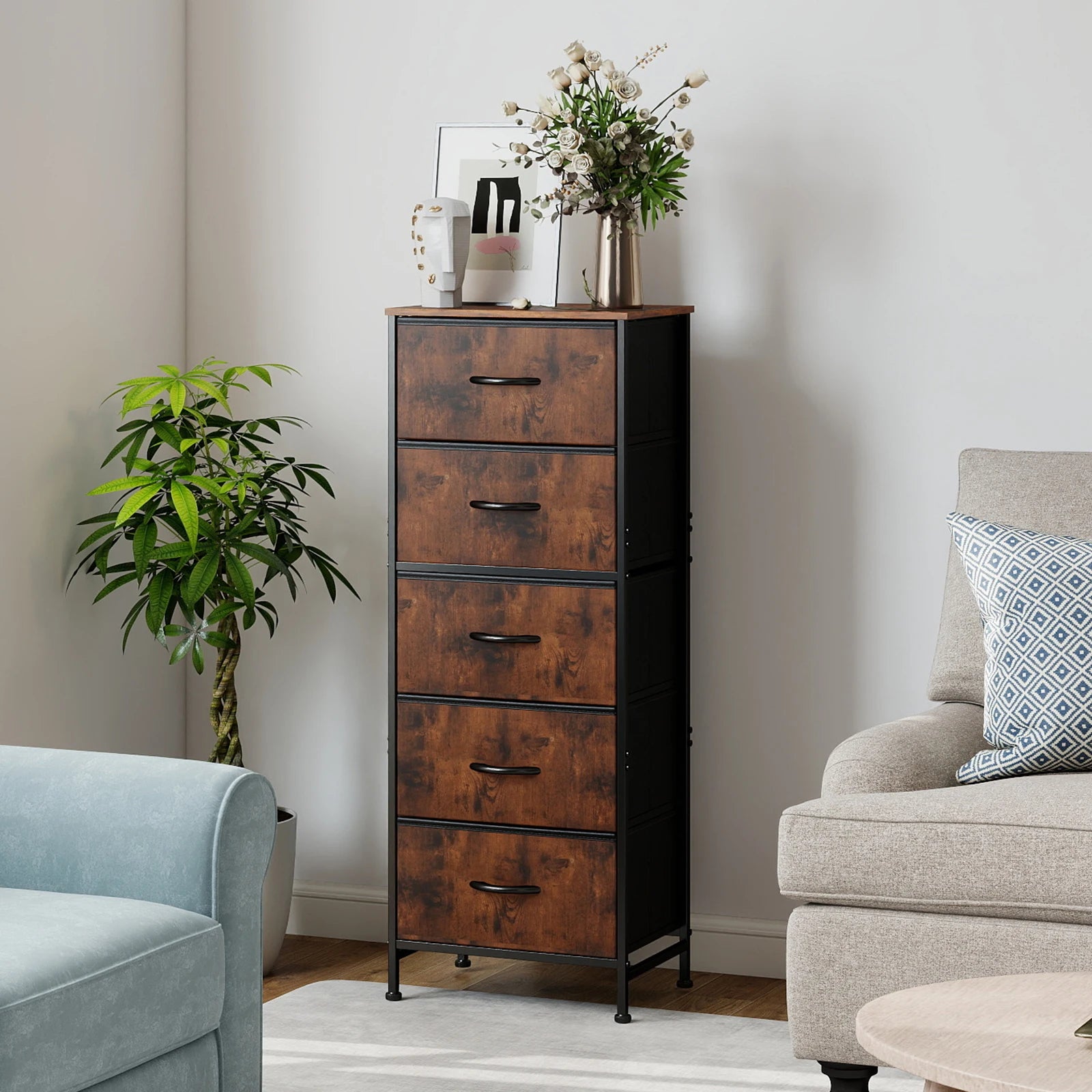 48IN Dresser For Bedroom With 5 Fabric Drawers