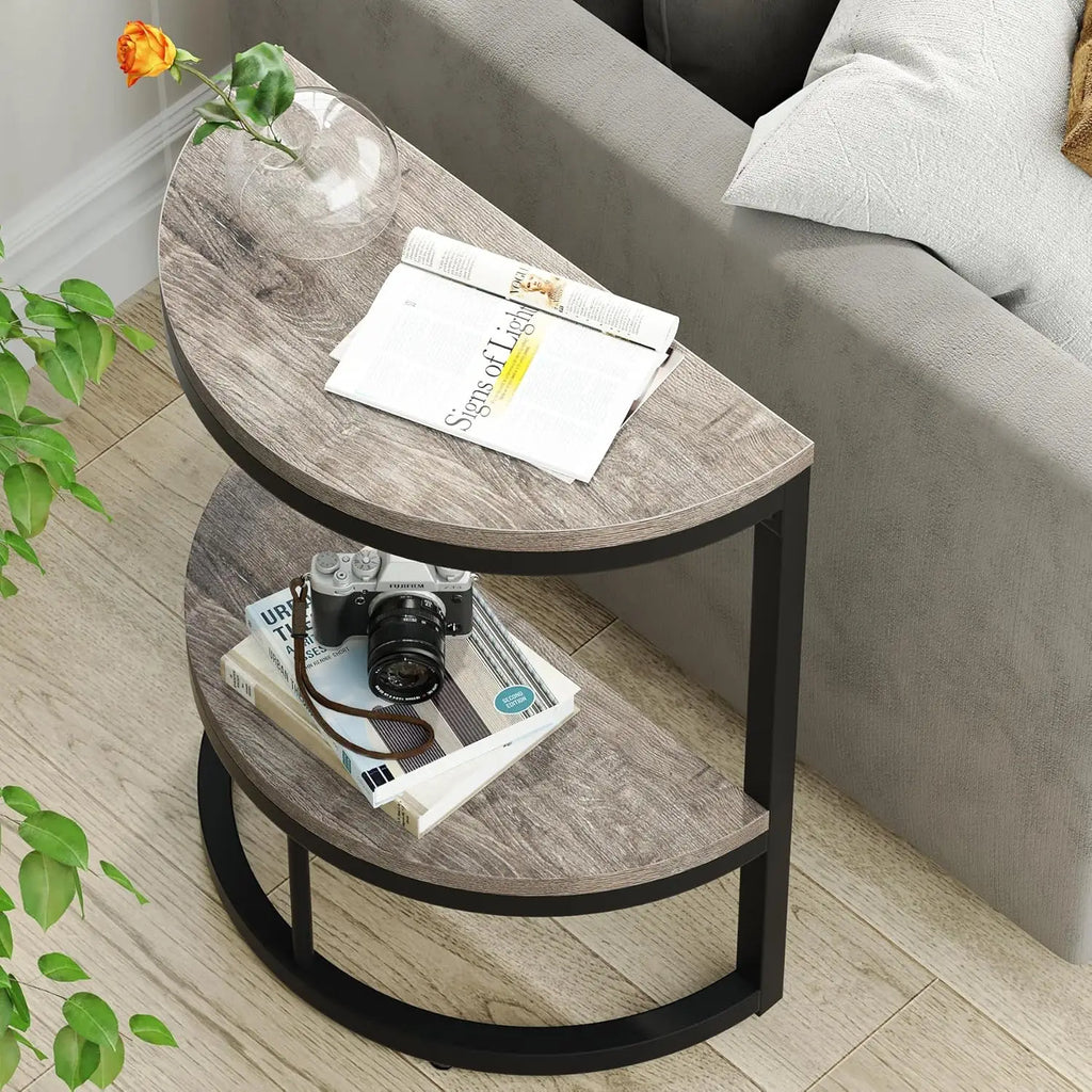 Half Round End Table with Storage Shelf