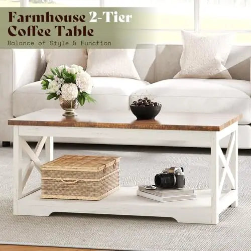 3-Piece Farmhouse Living Room Table Set with Coffee Table & 2 End Tables