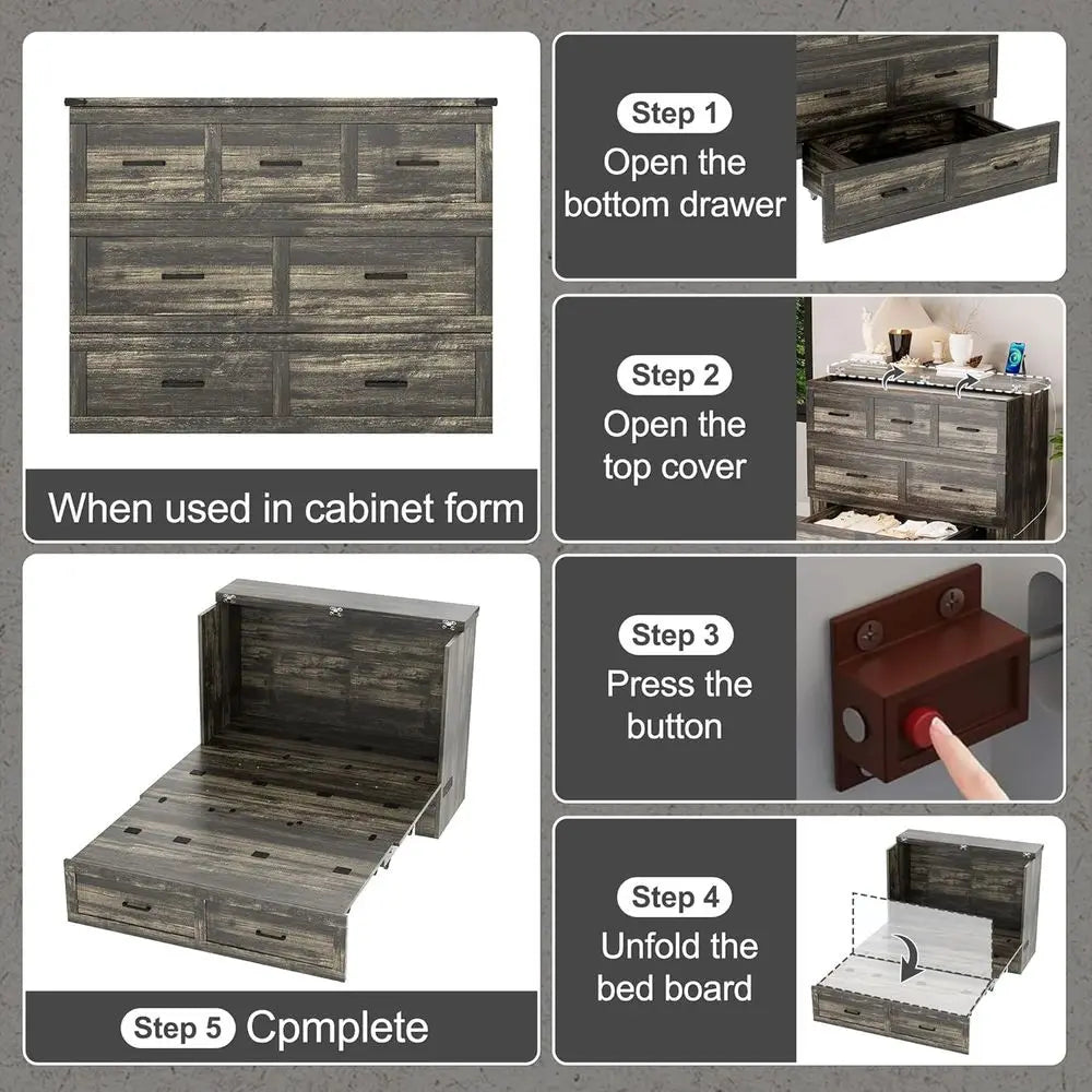 Rustic Gray Multi-Functional Murphy Bed Cabinet
