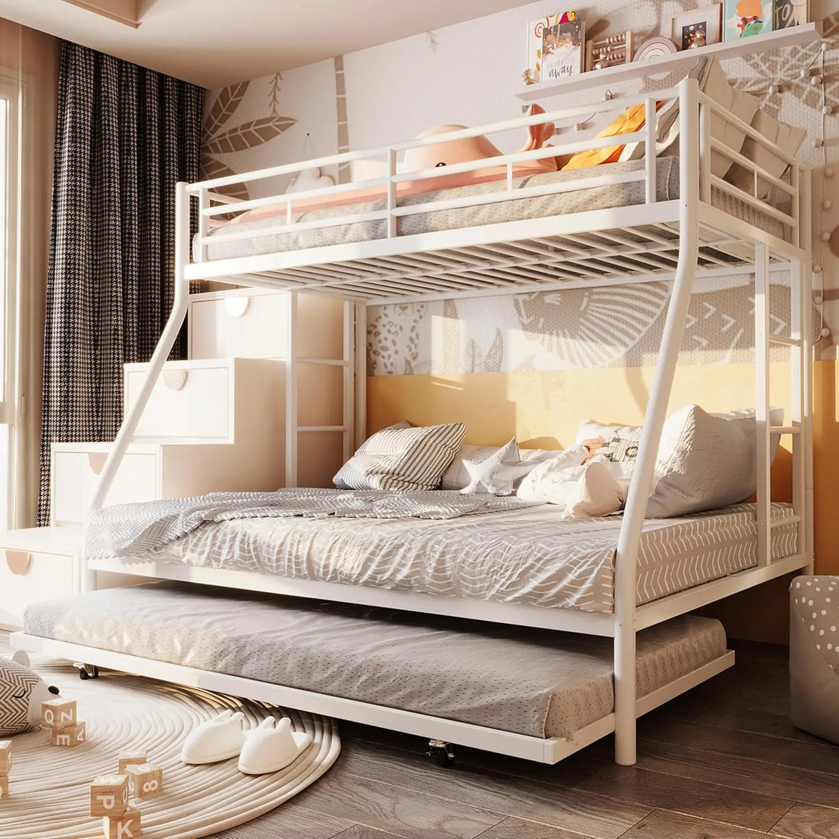 Heavy Duty Metal Twin Over Full Bunk Beds with Trundle