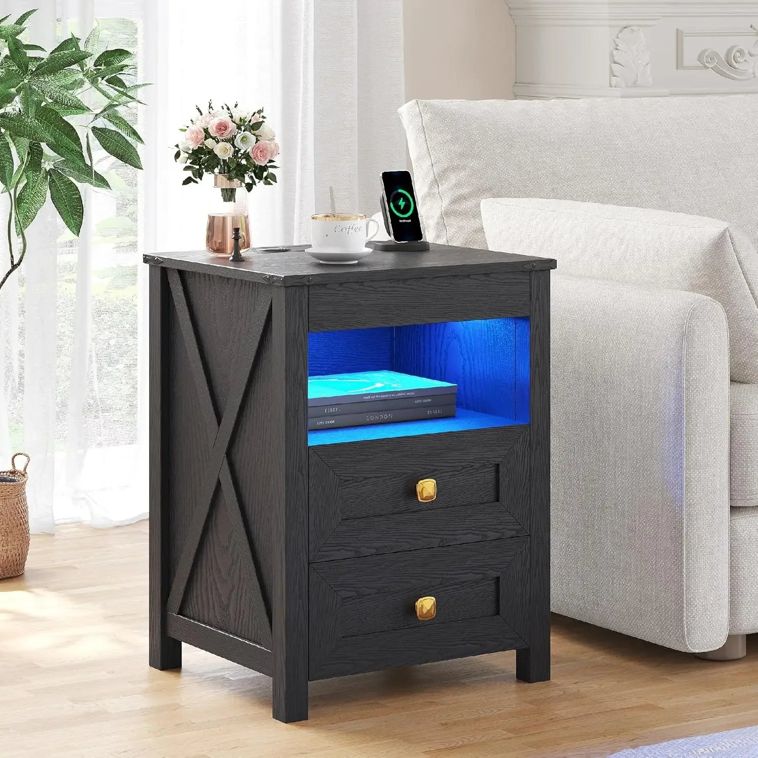 Farmhouse Bedside Nightstand With Gun Drawer