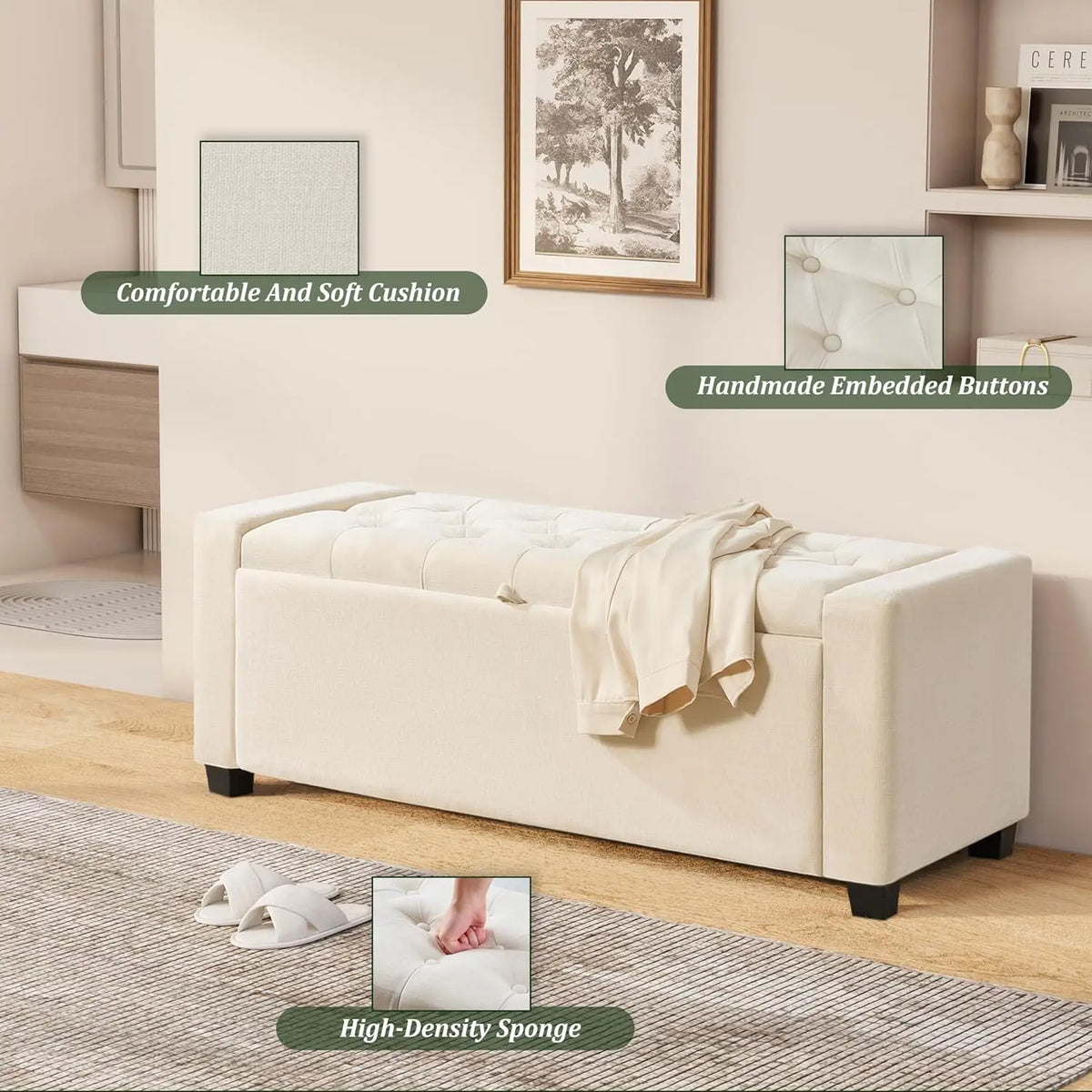 Ottoman Bench with Tufted Lid