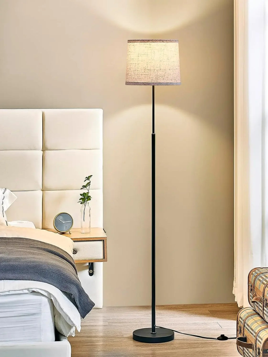 Modern Floor Lamp With Oatmeal Linen Shade