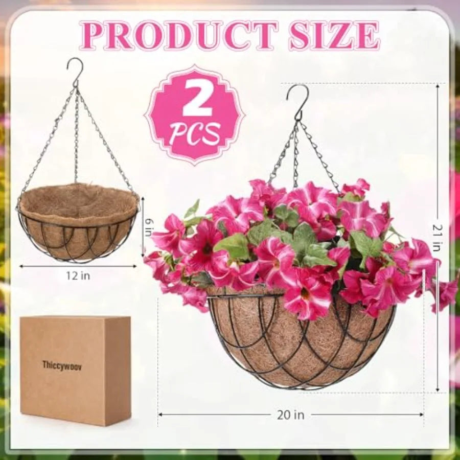 Artificial Hanging Flowers in Basket for Spring Summer - 2 pack