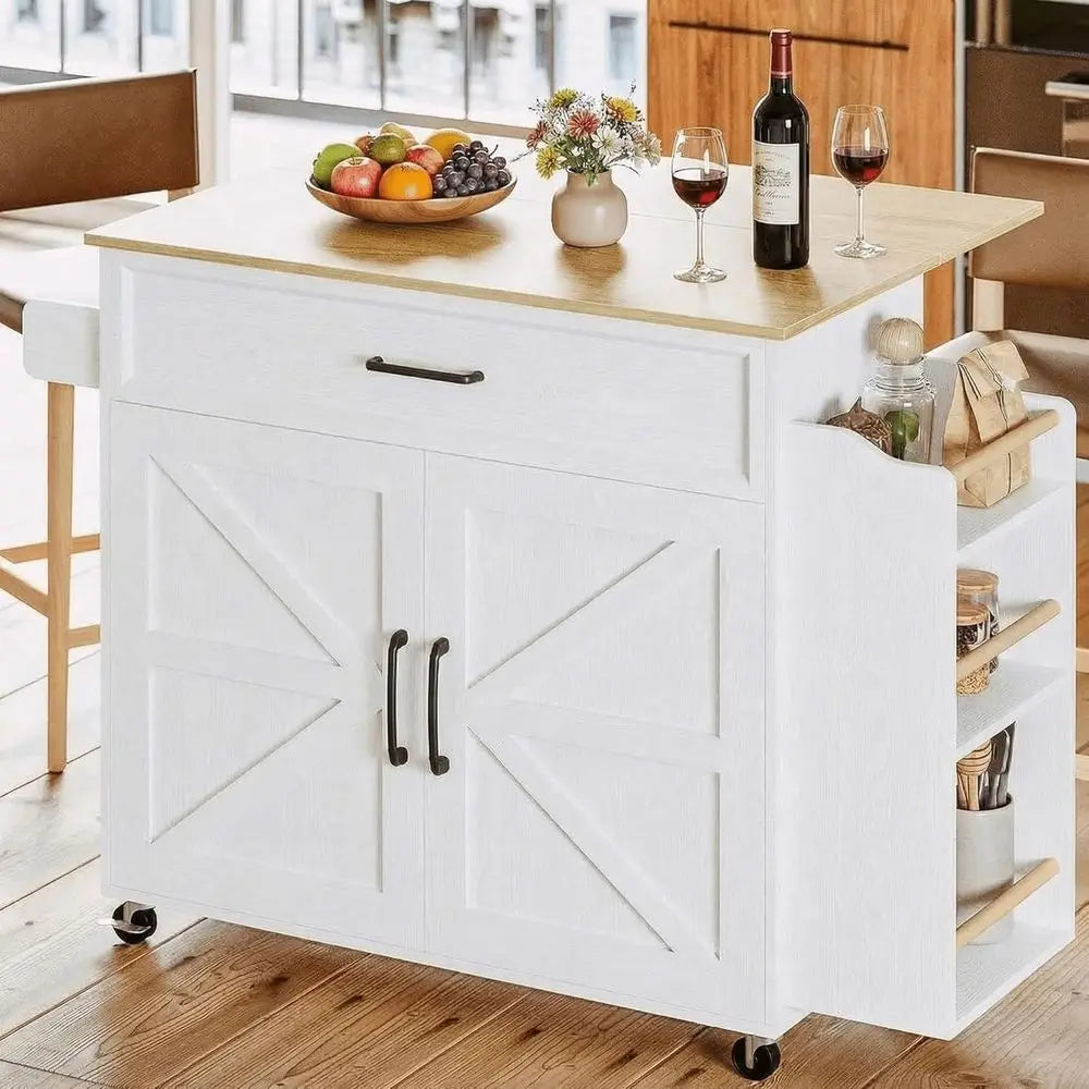 Mobile Kitchen Island with a Drop Leaf