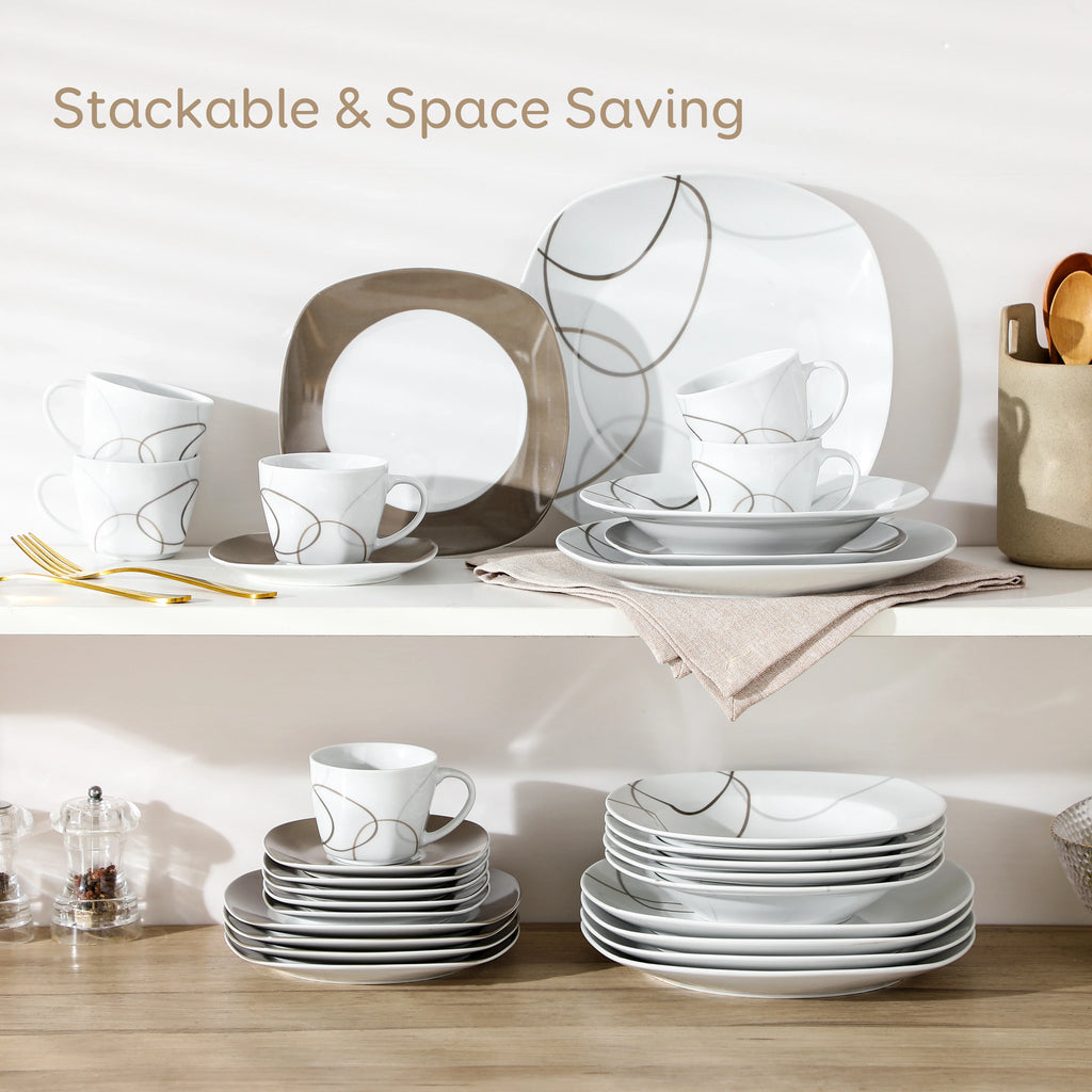 30-Piece Porcelain Ceramic Kitchen Dinner Plate Set